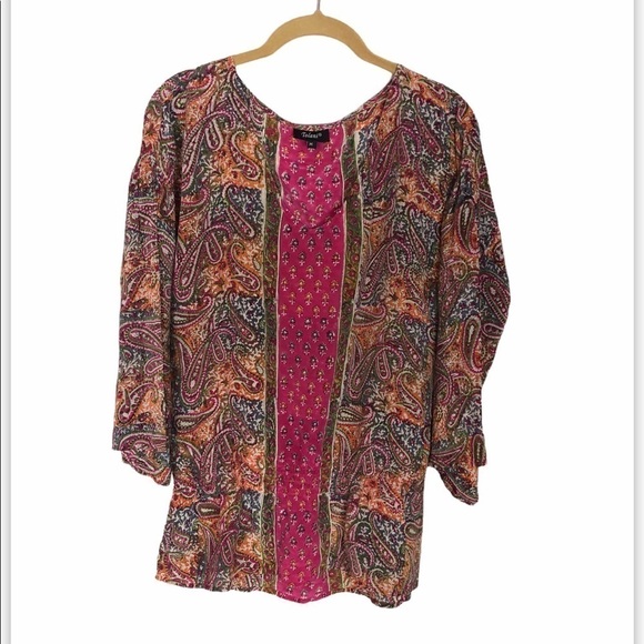 TOLANI Silk Elastic Waist Boho Paisley Blouse M - Picture 1 of 6
